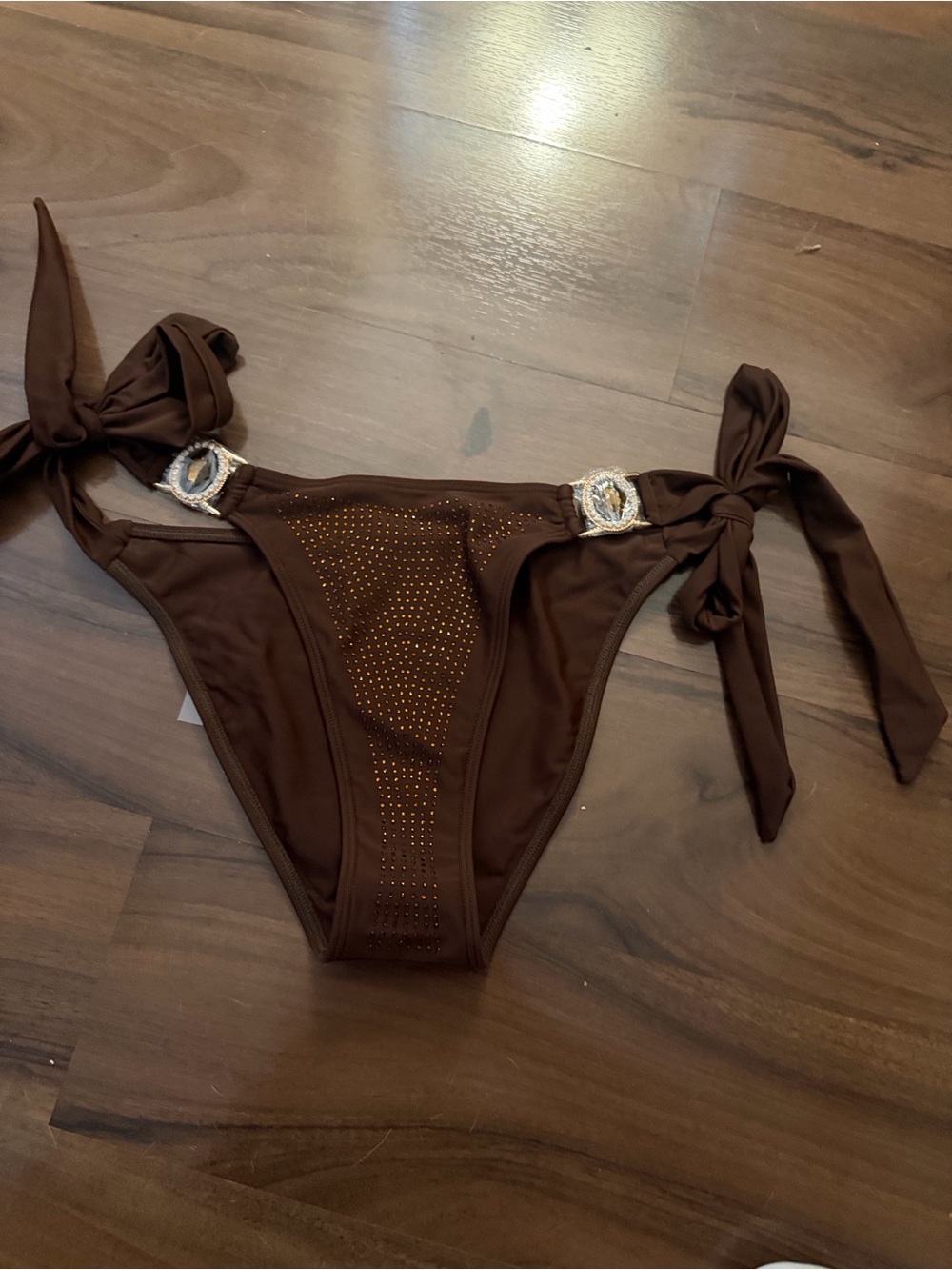 Women's Brown Tie-Side Bikini Bottom with Crystal Accents brand new . Never worn